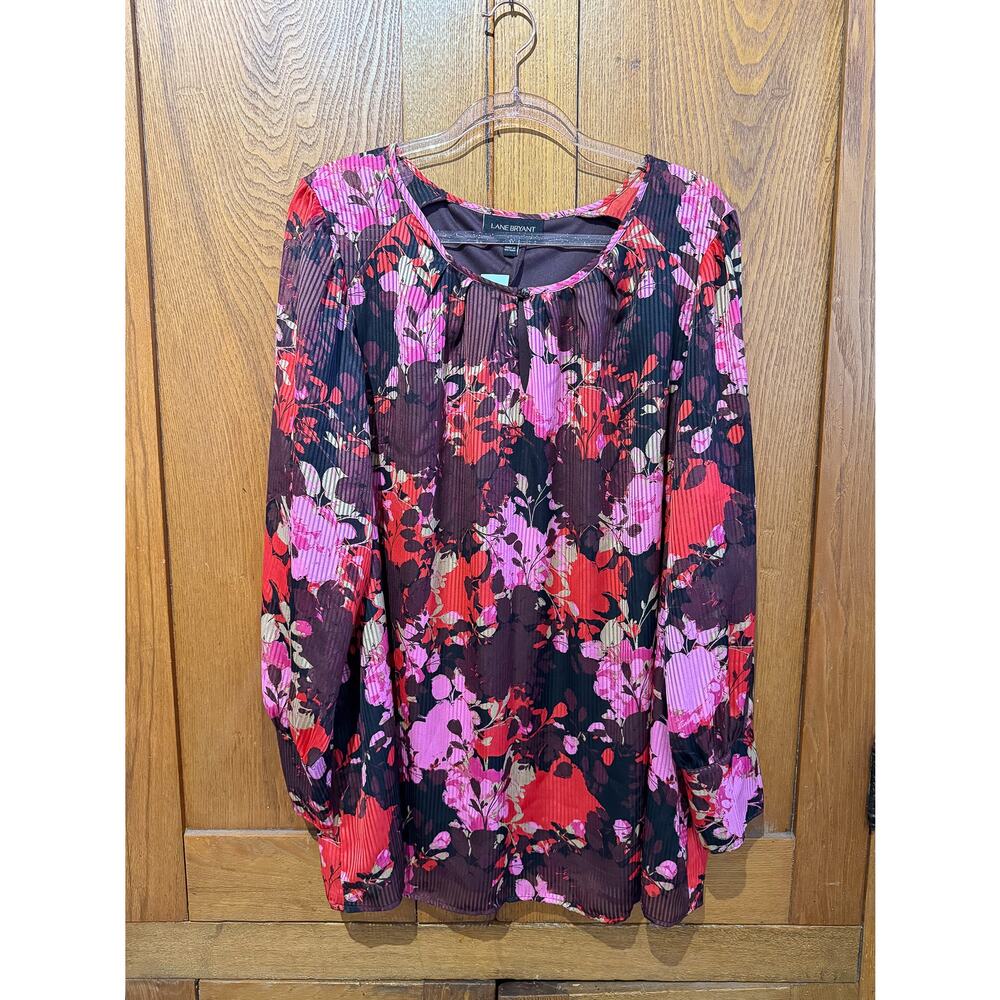 Lane Bryant Floral Pleated Blouse NWT Size 22 – Long Sleeve Chiffon Lined Top